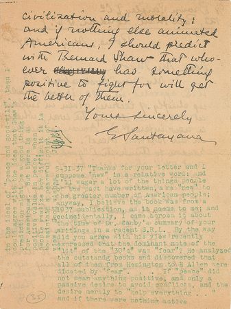 Lot #608 George Santayana: ?Peace means that you have nothing to live for, or die for? - Image 2