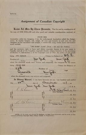Lot #693 Jerome Kern Signed Document - Image 1
