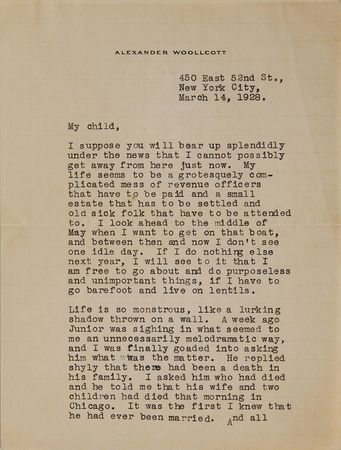 Lot #618 Alexander Woollcott: “If I do nothing else next year, I will see to it that I am free to go about and do purposeless and unimportant things” - Image 1