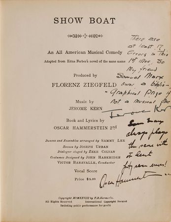 Lot #696 Jerome Kern and Oscar Hammerstein: Kern and Hammerstein signed Show Boat, with an additional letter from its novelist - Image 1