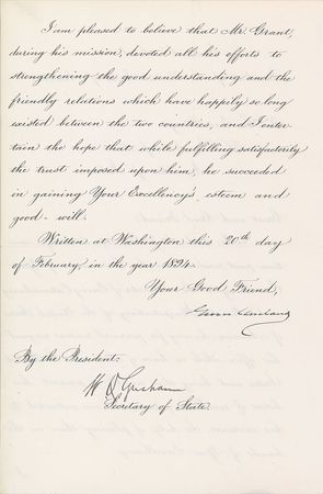 Lot #57 Grover Cleveland: To the president of Bolivia - Image 2