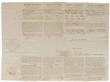 Lot #5 James Madison: Prominently signed by the