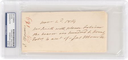 Lot #10 James Monroe: Scarce 1814 autograph check