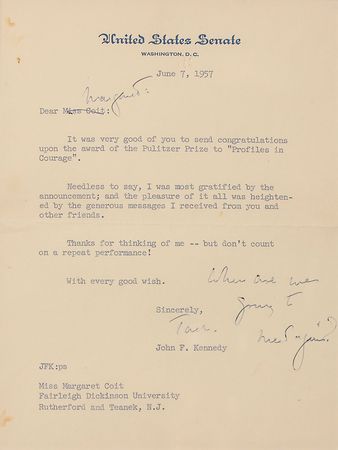 Lot #86 John F. Kennedy: Flirting with a past fling upon receiving the Pulitzer - Image 2