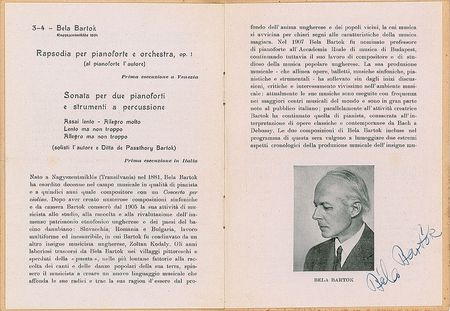 Lot #643 Bela Bartok Program - Image 1
