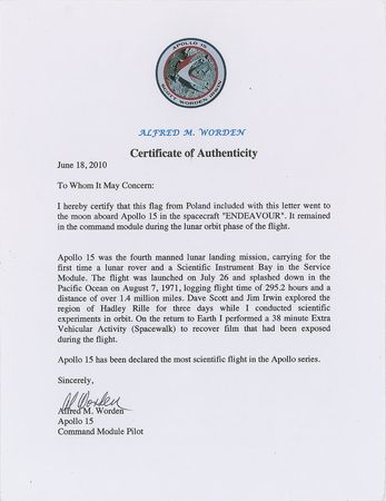 Lot #436 Al Worden: Polish flag flown to the moon - Image 2