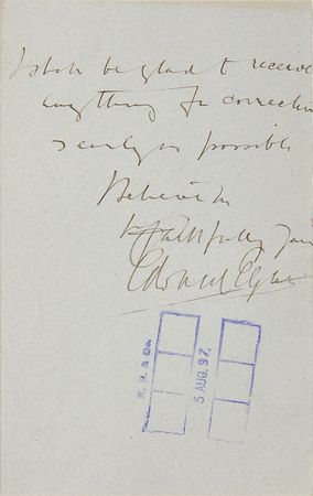 Lot #626 Edward Elgar Handwritten Letter Signed - Image 2