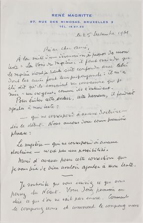 Lot #505 Rene Magritte: “Mystery conforms to no doctrine whatsoever” - Image 1