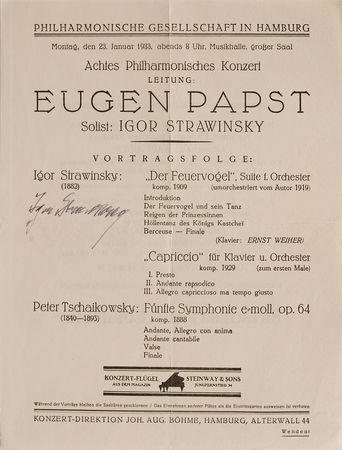 Lot #639 Igor Stravinsky Typed Letter Signed and Program - Image 2