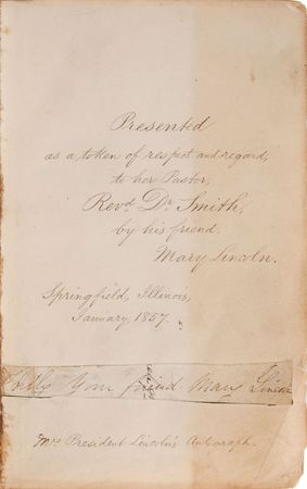 Lot #38 Mary Todd Lincoln: Bible presented by Mary Todd Lincoln in Springfield, Illinois, plus a remarkable letter to her pastor - Image 1