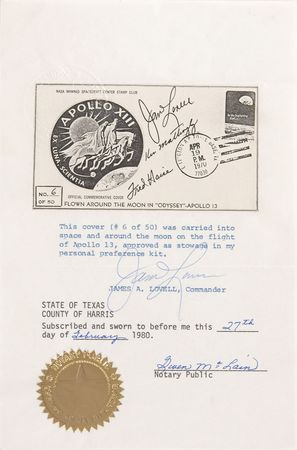 Lot #6326 James Lovell?s Apollo 13 Flown Cover - Image 2