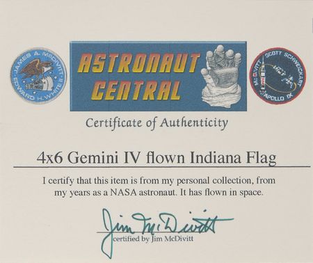 Lot #6118 Gemini 4: Jim McDivitt?s Flown Indiana State Flag - Image 2