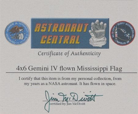 Lot #6119 Gemini 4: Jim McDivitt?s Flown Mississippi State Flag - Image 2