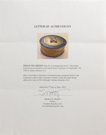Lot #6091 Scott Carpenter’s Society of Experimental Test Pilots Award - Image 3