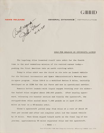 Lot #6084 John Glenn Collection of Four Signed Items - Image 2