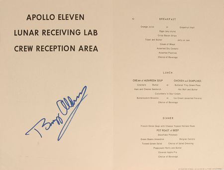 Lot #6264 Buzz Aldrin Signed Menu - Image 1