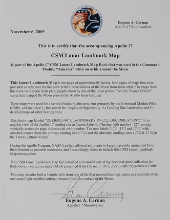 Lot #6430 Gene Cernan?s Apollo 17 Flown CSM Lunar Landmark Map - Image 3