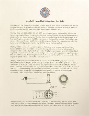 Lot #6364 Dave Scott?s Apollo 15 Lunar Surface-Used Hasselblad Ring Sight - Image 6