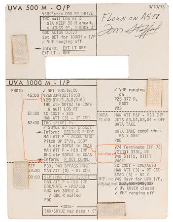 Lot #6463 Tom Stafford’s Apollo-Soyuz Flown Cue Card - Image 1