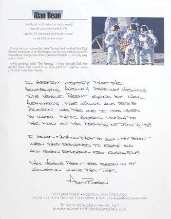 Lot #6252 Alan Bean’s Apollo 11 Mission Viewing-Used and Crew-Signed Vehicle Permit - Image 2