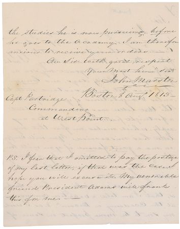 Lot #62 John Adams: Executive intervention at West Point: “My venerable friend President Adams will frank this for me” - Image 2