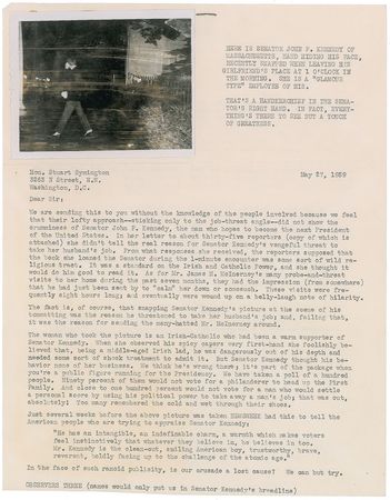 Lot #1 John F. Kennedy ?Secret File? Senate Extortion Letter and Candids: Extortion and infidelity??Senator Kennedy?s picture at the scene of his tomcatting? - Image 1