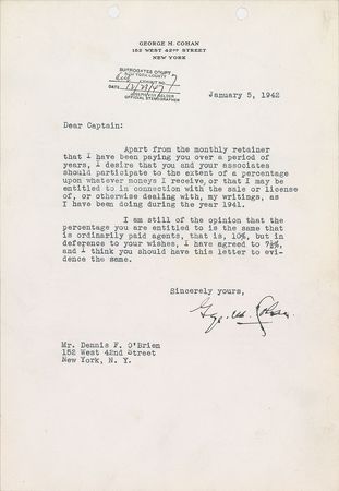 Lot #708 George M. Cohan Letters - Image 1
