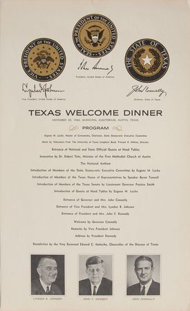 Lot #18 John F. Kennedy Texas Welcome Dinner