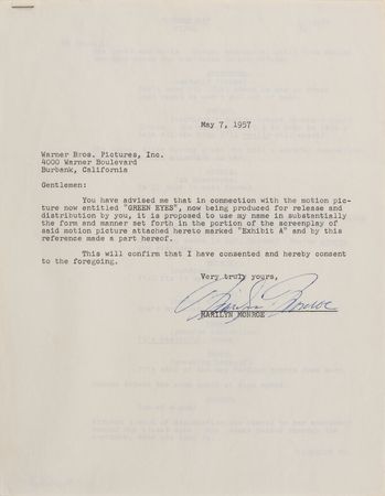 Lot #720 Marilyn Monroe: Marilyn signs off on The Green-Eyed Blonde - Image 1