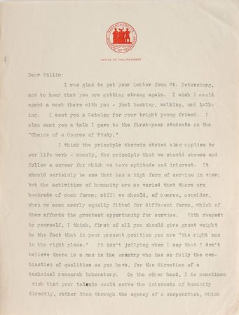 Lot #322 Arthur A. Noyes: Noyes-Whitney Equation: As MIT president, Noyes urges Dr. Willis Whitney to refrain from becoming a surgeon - Image 1