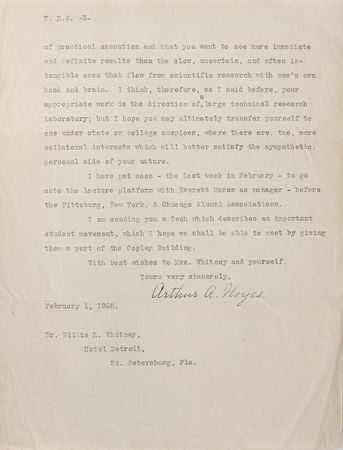 Lot #322 Arthur A. Noyes: Noyes-Whitney Equation: As MIT president, Noyes urges Dr. Willis Whitney to refrain from becoming a surgeon - Image 3
