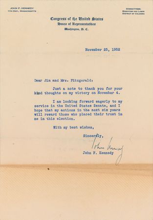 Lot #5 John F. Kennedy 1952 Typed Letter Signed: