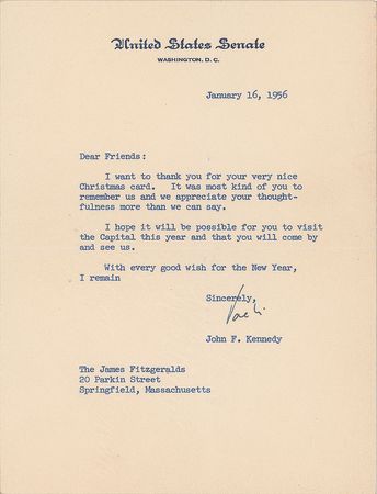 Lot #6 John F. Kennedy 1956 Typed Letter Signed