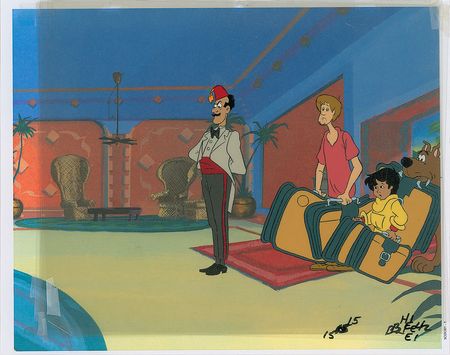 Lot #546 Scooby, Shaggy, and Flim Flam production cel and drawing from The 13 Ghosts of Scooby-Doo - Image 1