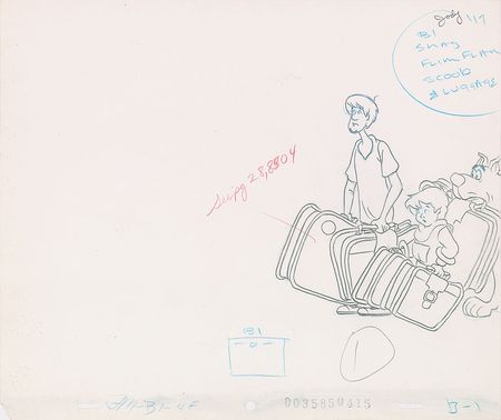 Lot #546 Scooby, Shaggy, and Flim Flam production cel and drawing from The 13 Ghosts of Scooby-Doo - Image 2
