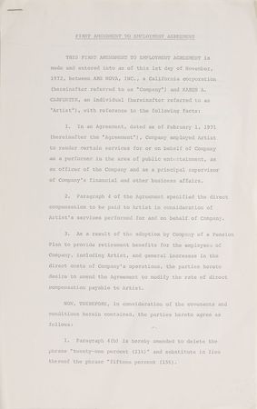 Lot #714 The Carpenters Signed Document - Image 1