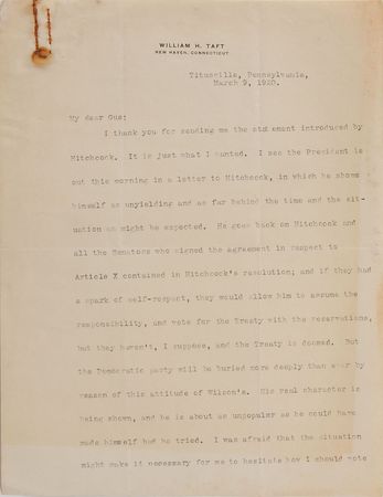 Lot #152 William H. Taft: ?The Treaty is doomed? - Image 1