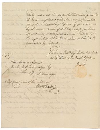 Lot #381 Richard Howe Signed Document - Image 2
