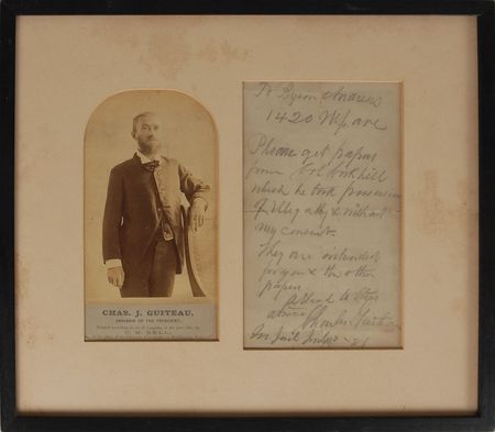 Lot #290 Charles Guiteau: Written from jail on the day he shot Garfield - Image 1