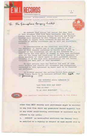 Lot #7007 Beatles EMI Royalty Document