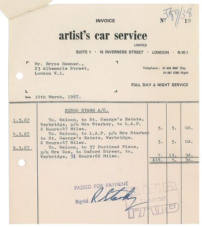 Lot #7031 Ringo Starr Signed Receipt