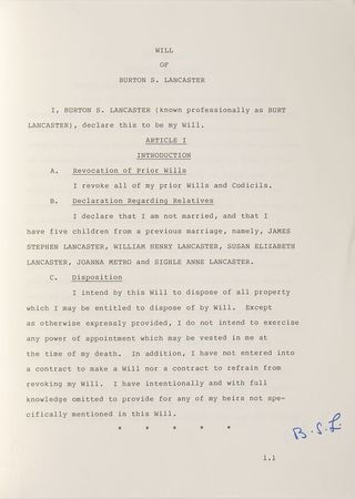 Lot #7354 Burt Lancaster?s Will Signed Document - Image 3