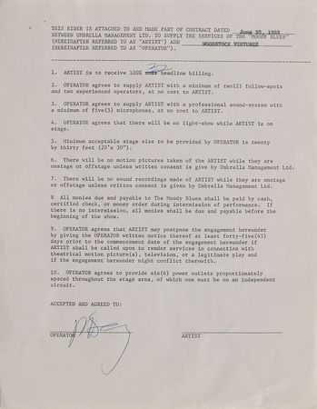 Lot #7198 Moody Blues: Michael Lang Signed Woodstock Document - Image 2