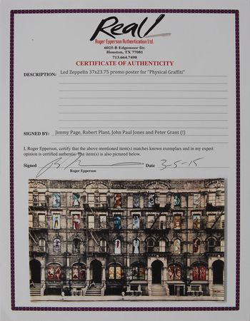 Lot #7124 Led Zeppelin ‘Physical Graffiti’ Signed Poster - Image 6