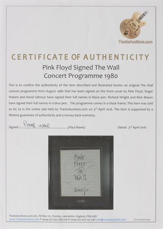 Lot #7134 Pink Floyd Signed ‘The Wall’ Program - Image 3