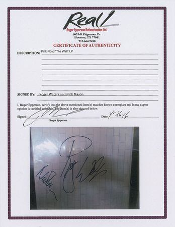 Lot #7133 Pink Floyd Signed ‘The Wall’ Album: Waters and Mason - Image 2