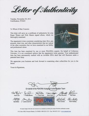 Lot #7135 Pink Floyd Signed ‘The Dark Side of the Moon’ Album: Waters and Mason - Image 2