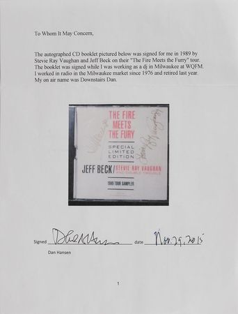 Lot #7328 Stevie Ray Vaughan and Jeff Beck Signed CD Sampler Promo - Image 3