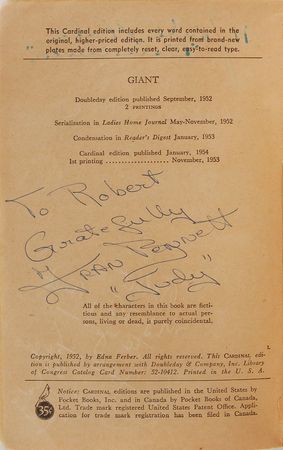 Lot #667 Giant: Dean, Taylor, Hudson, and others sign the classic Ferber novel - Image 9
