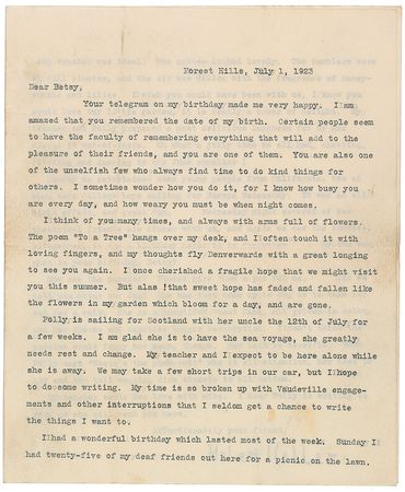 Lot #182 Helen Keller Typed Letter Signed - Image 1